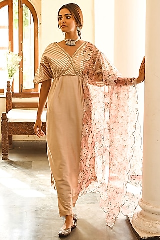 Peach Cotton Silk Kurta Set by Palak & Mehak