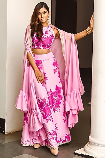 Fuchsia Printed Pant Set by Palak & Mehak at Pernia's Pop Up Shop