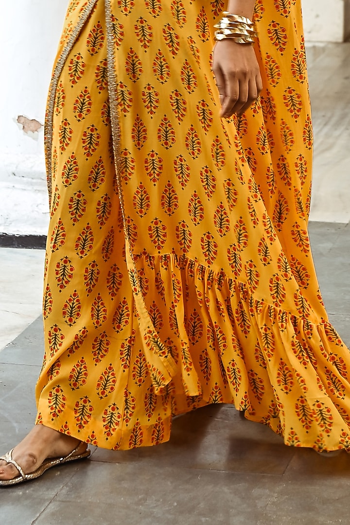 Mustard Printed Kaftan Set by Palak & Mehak at Pernia's Pop Up Shop