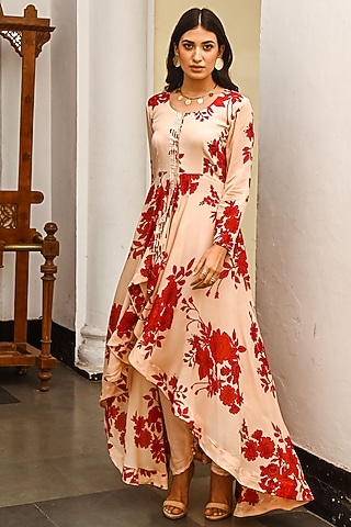 Beige Cotton Pant Set by Palak & Mehak