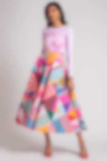 Multi Colored Graphic Printed Midi Skirt by Pankaj & Nidhi at Pernia's Pop Up Shop