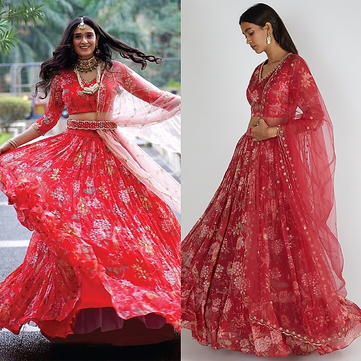 Fuchsia Pink Viscose Organza Embroidered Wedding Lehenga Set by Paulmi & Harsh at Pernia's Pop Up Shop