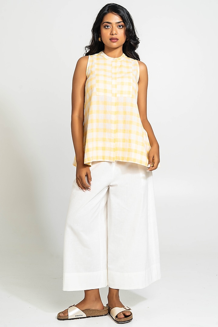 Yellow & White Handwoven Cotton Co-Ord Set by Pants and Pajamas at Pernia's Pop Up Shop