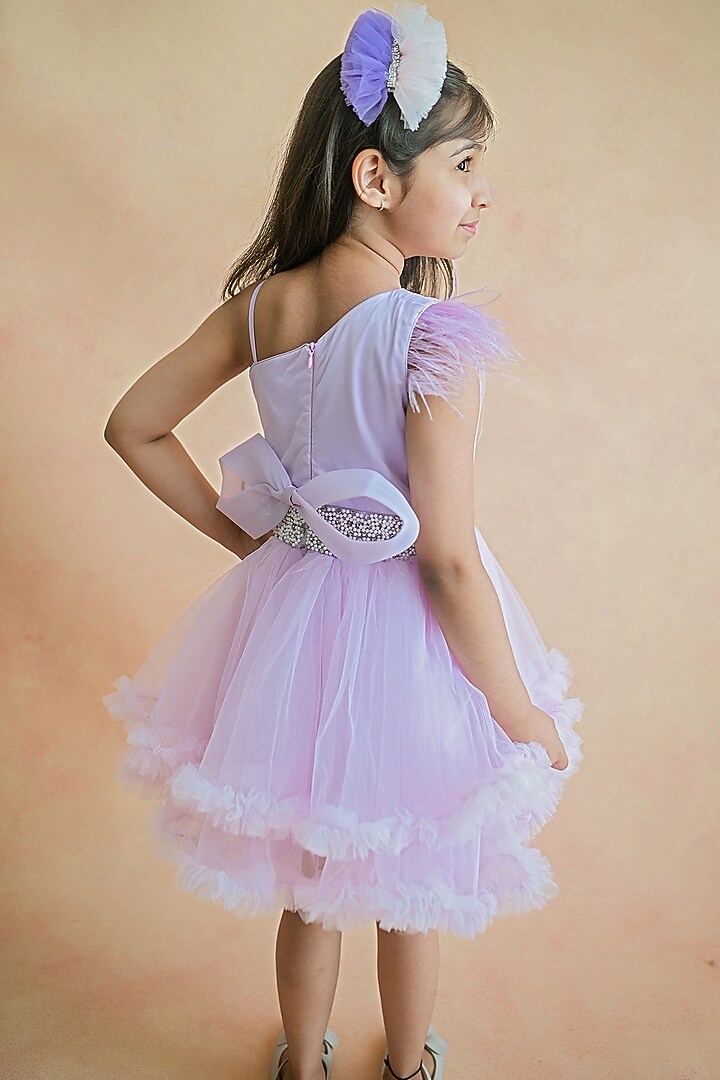 Lavender One-Shoulder Tulle Dress For Girls by pa:paa at Pernia's Pop Up Shop