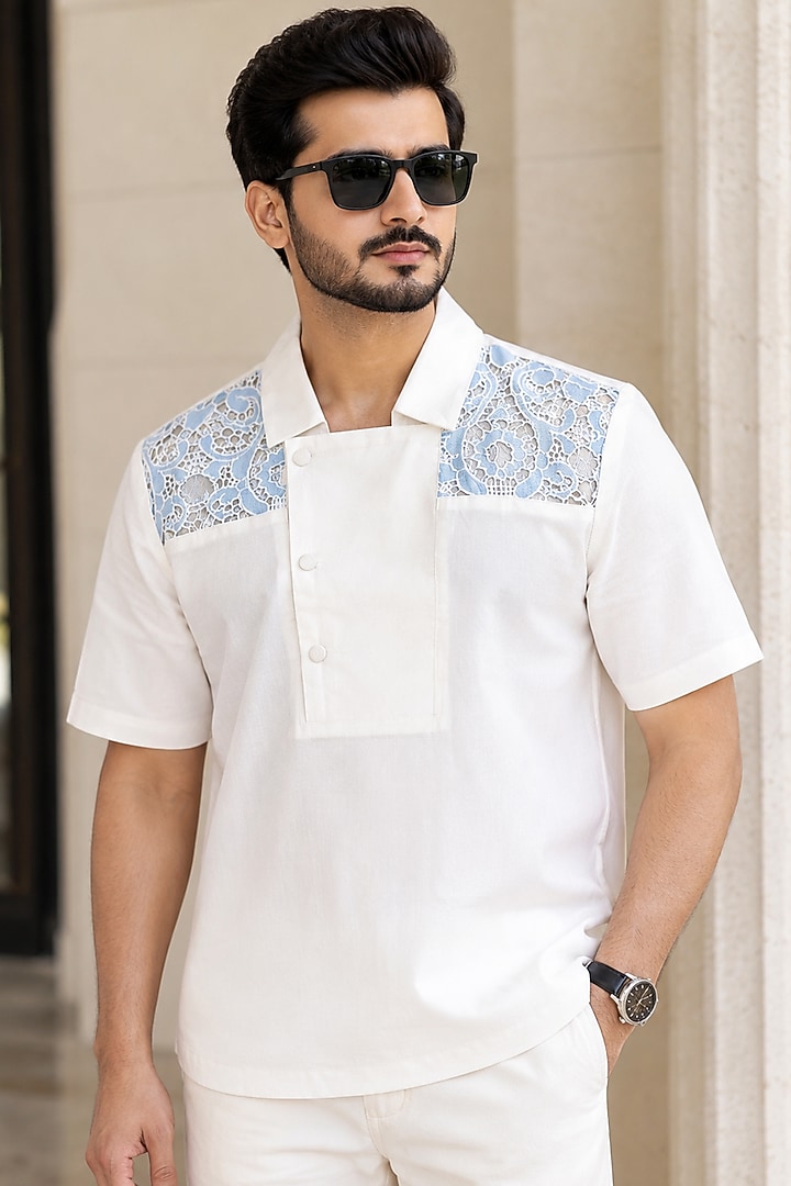 White Linen Contemporary Party Wear Shirt by Pasqo Label at Pernia's Pop Up Shop