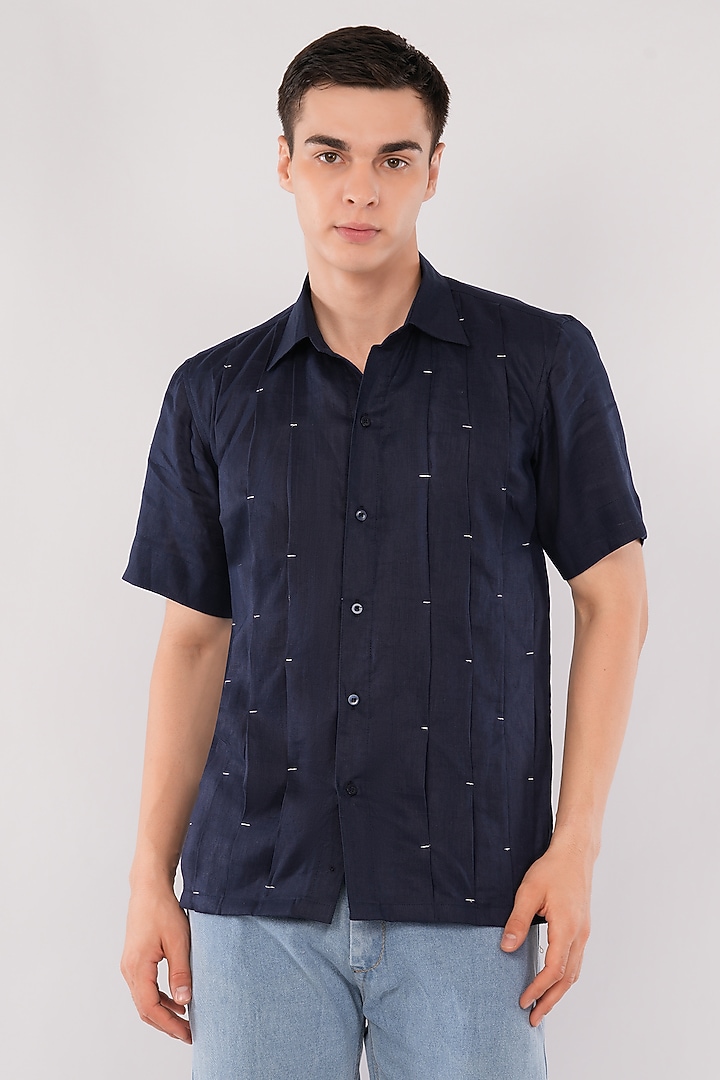 Navy Blue Cotton Party Wear Shirt by Pasqo Label at Pernia's Pop Up Shop