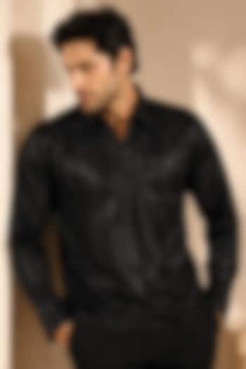 Black Faux Leather Party Wear Shirt by Pasqo Label at Pernia's Pop Up Shop