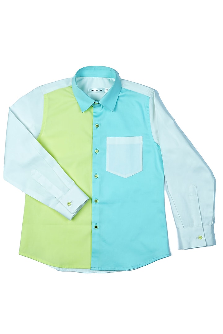 White Cotton Satin Color Block Shirt For Boys by Partykles