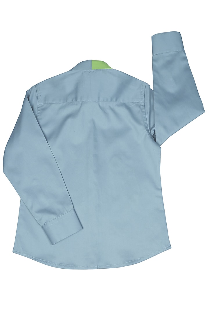 Grey Cotton Satin Shirt For Boys by Partykles at Pernia's Pop Up Shop