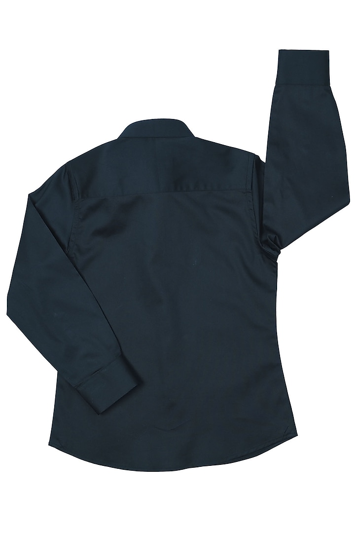 Black Cotton Satin Shirt For Boys by Partykles at Pernia's Pop Up Shop