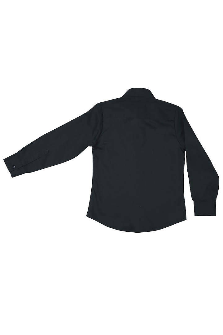 Black Cotton Satin Embroidered Shirt For Boys by Partykles at Pernia's Pop Up Shop