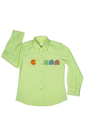 Yellow Cotton Satin Shirt For Boys by Partykles