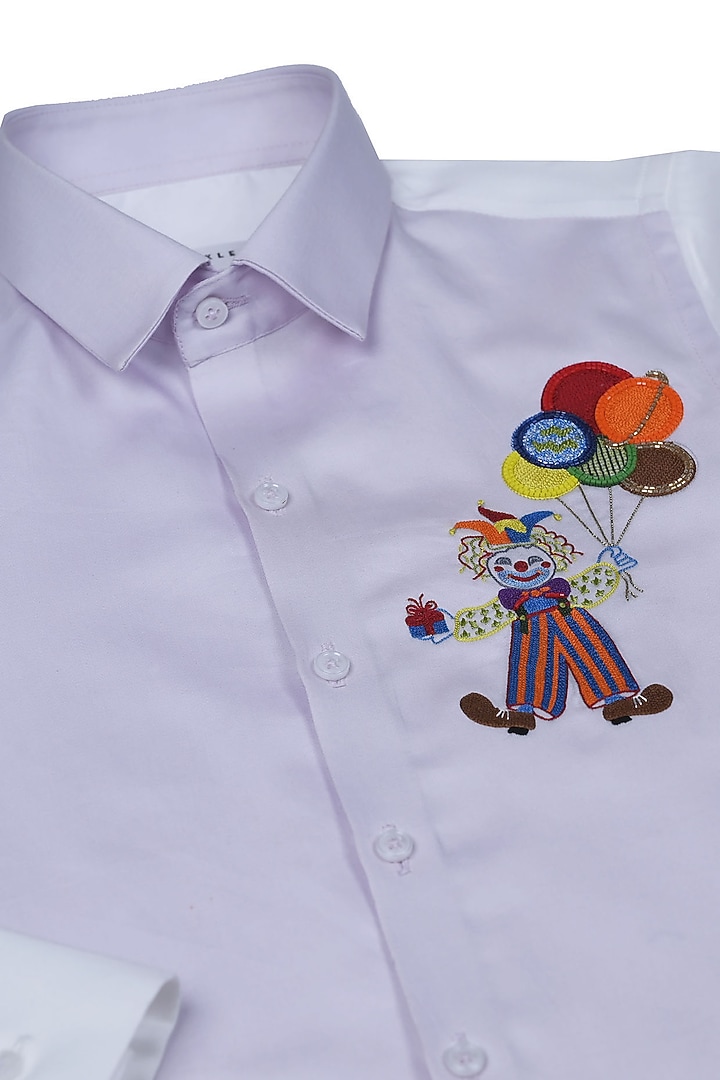 White Cotton Satin Embroidered Shirt For Boys by Partykles at Pernia's Pop Up Shop