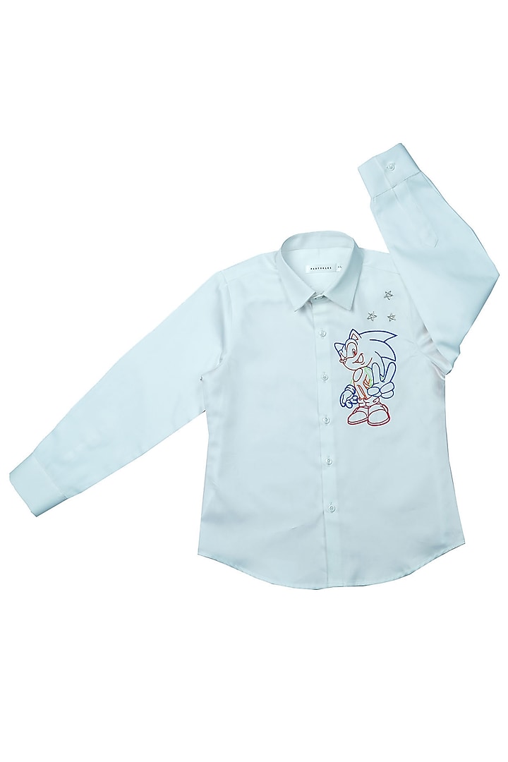 White Cotton Satin Shirt For Boys by Partykles