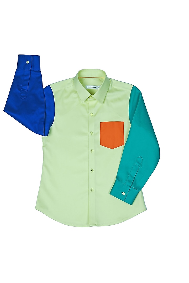Yellow Cotton Satin Color Block Shirt For Boys by Partykles