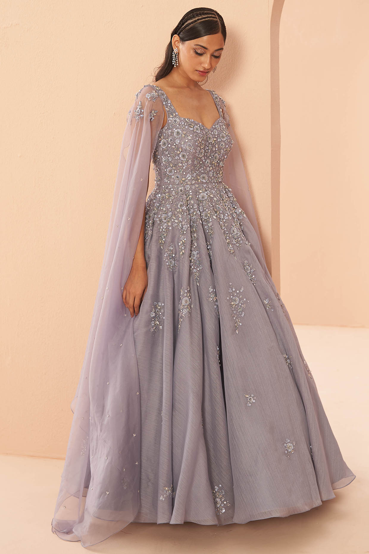 Tulle Morning Glory Lattice Crystal Embroidery Gown With