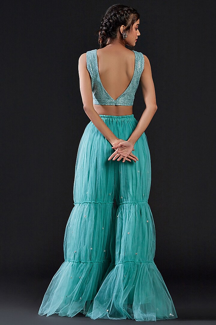 Blue Mesh & Tulle Embellished Crop Top For Girls by Phatakaa Mini at Pernia's Pop Up Shop