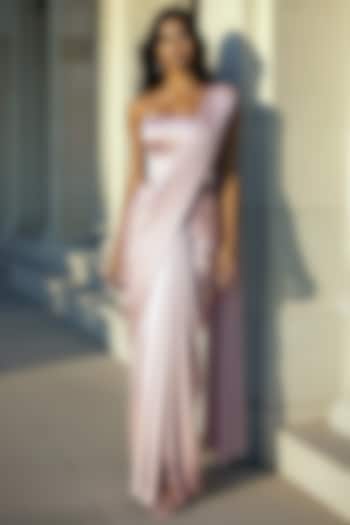 Blush Satin Crepe Pre-Stitched Party Wear Saree Set by Phatakaa at Pernia's Pop Up Shop