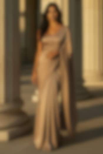 Gold Satin Crepe Pre-Stitched Party Wear Saree Set by Phatakaa at Pernia's Pop Up Shop