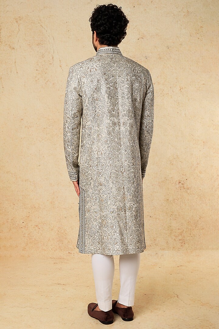 Champagne Embroidered Front-Open Groom Sherwani Set by PAWAN SACHDEVA at Pernia's Pop Up Shop