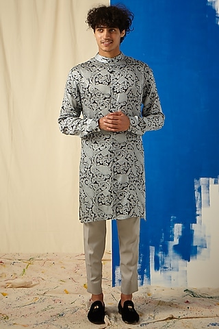 Grey Printed Kurta Set by Project Bandi