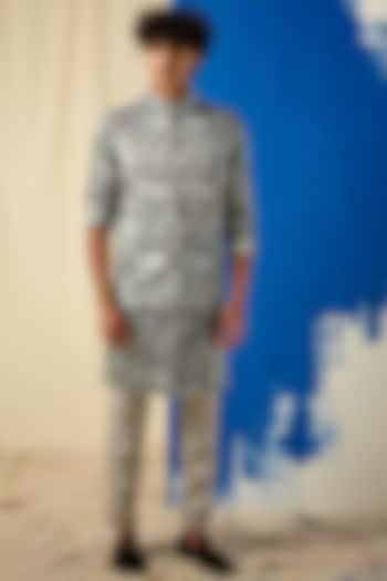 Grey Printed Kurta Set With Jacket by Project Bandi at Pernia's Pop Up Shop