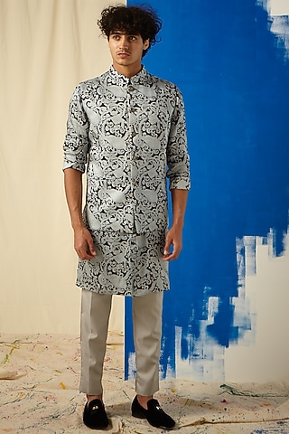 Grey Printed Jacket by Project Bandi