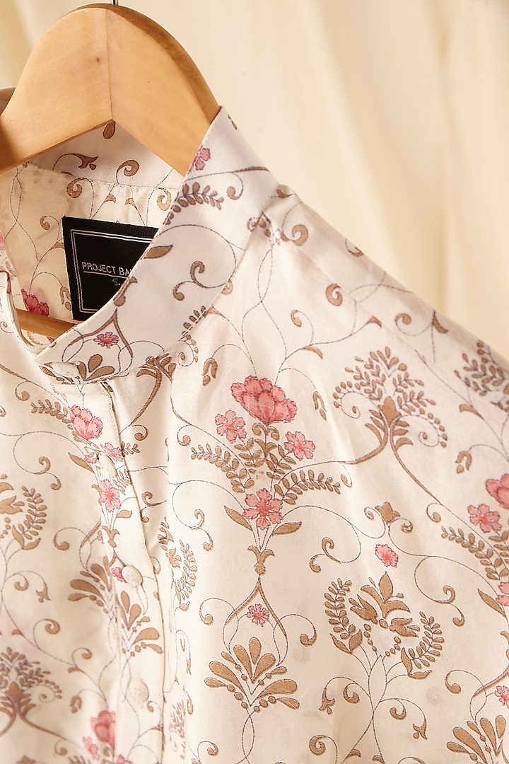 Khaki, White & Pink Printed Kurta Set by Project Bandi at Pernia's Pop Up Shop