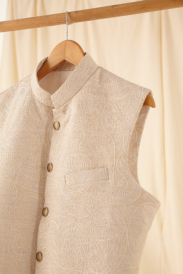 Khaki, White & Pink Printed Jacket by Project Bandi at Pernia's Pop Up Shop