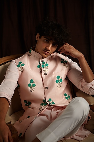 Light Pink Embroidered Jacket by Project Bandi