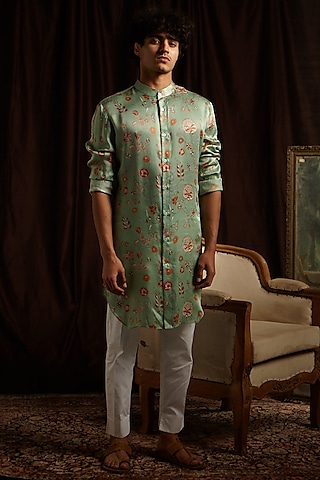 Jade Green & Off-White Printed Kurta Set by Project Bandi