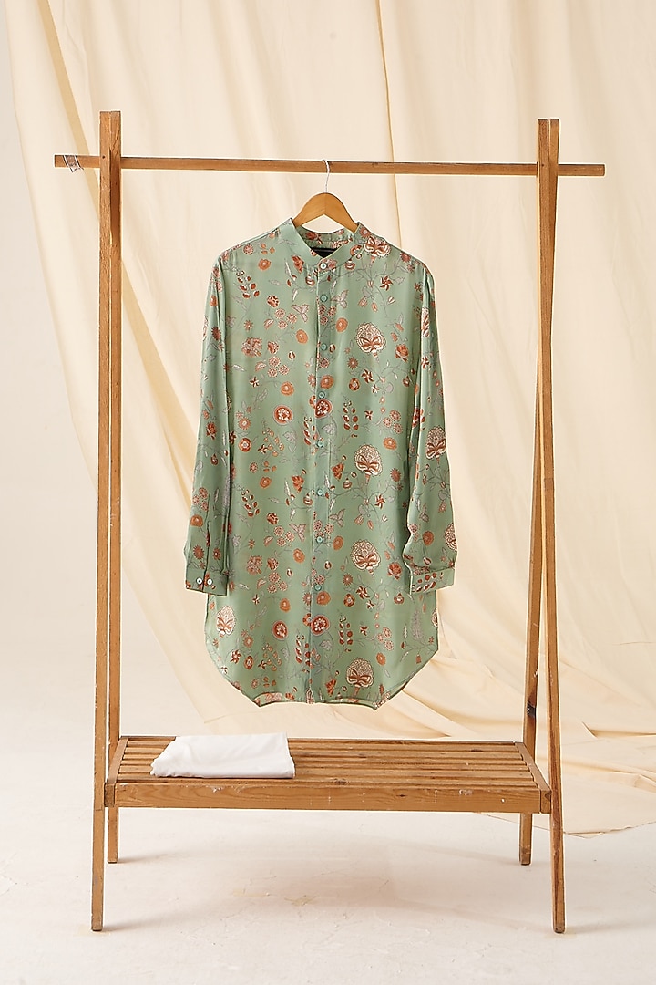 Jade Green & Off-White Printed Kurta Set by Project Bandi at Pernia's Pop Up Shop