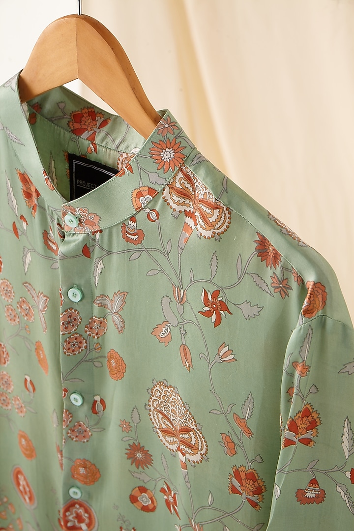 Jade Green & Off-White Printed Kurta Set by Project Bandi at Pernia's Pop Up Shop