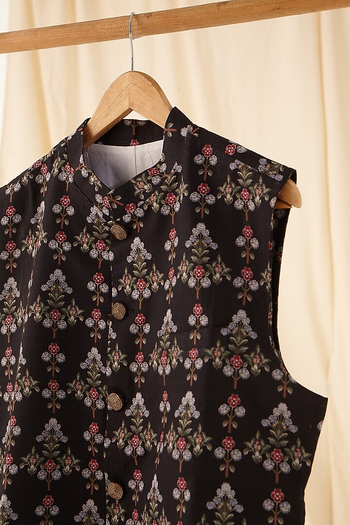 Black Cotton Printed Jacket by Project Bandi at Pernia's Pop Up Shop