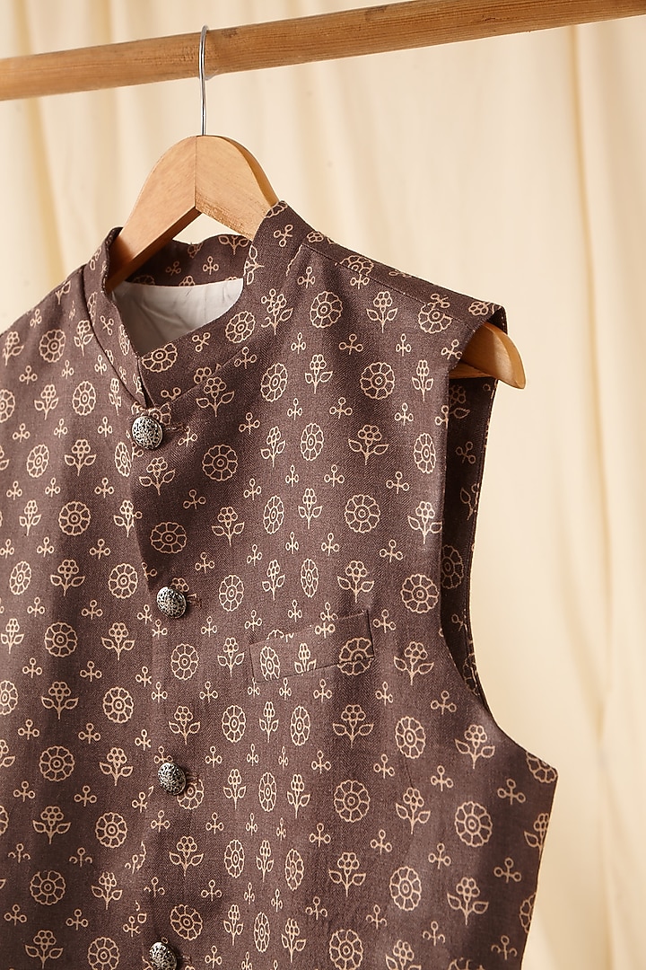 Grey Silk Printed Jacket by Project Bandi at Pernia's Pop Up Shop