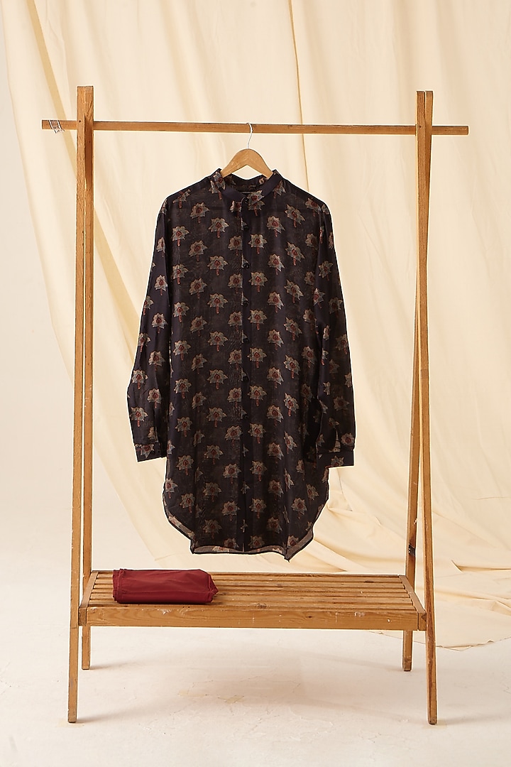 Black & Maroon Cotton Printed Kurta Set by Project Bandi at Pernia's Pop Up Shop