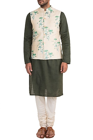 Cream Embroidered Bundi Jacket by Project Bandi