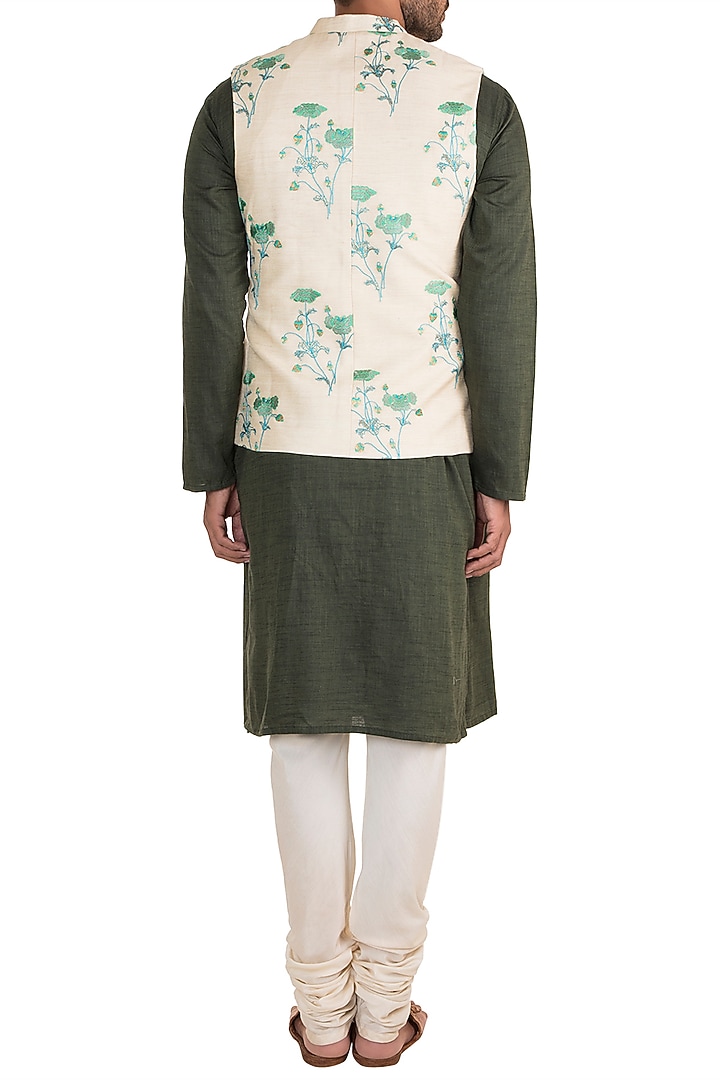 Cream Embroidered Bundi Jacket by Project Bandi at Pernia's Pop Up Shop