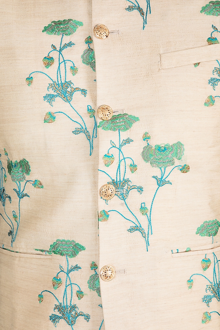 Cream Embroidered Bundi Jacket by Project Bandi at Pernia's Pop Up Shop