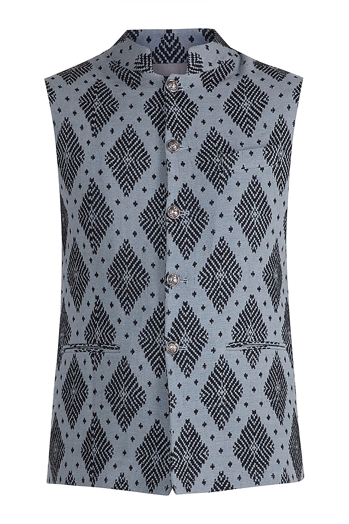 Grey Woven Bundi Jacket Design by Project Bandi at Pernia's Pop Up Shop ...