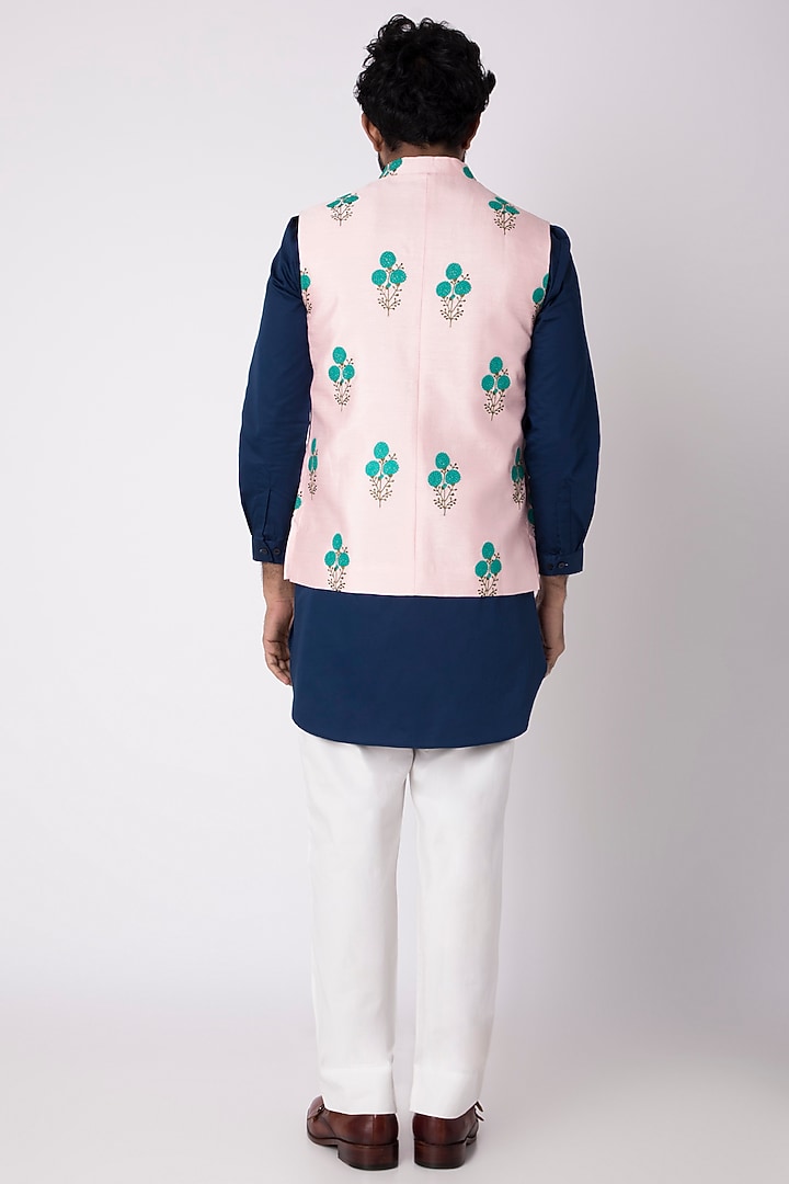 Blush Pink Printed Nehru Jacket by Project Bandi at Pernia's Pop