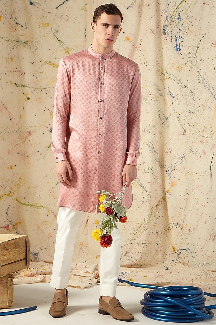 Pink Printed Kurta Set With Bundi Jacket by Project Bandi at Pernia's Pop Up Shop