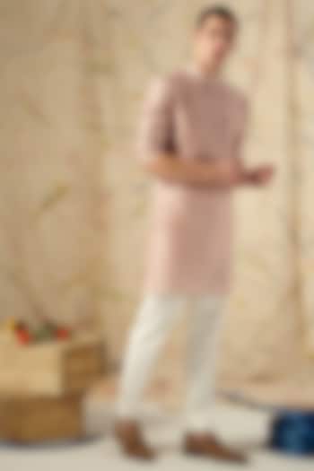 Salmon Pink & Sage Green Printed Kurta Set by Project Bandi at Pernia's Pop Up Shop