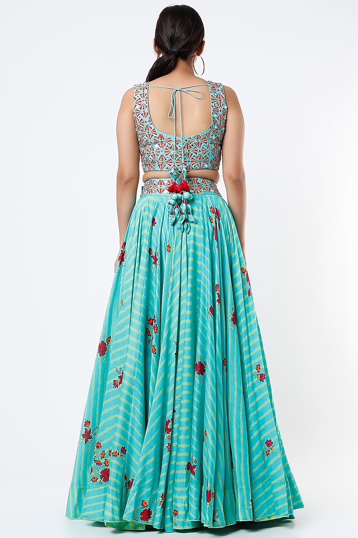 Turquoise Embroidered Wedding Lehenga Set by Punit Balana at Pernia's Pop Up Shop