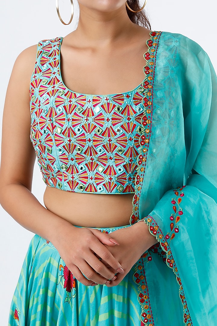 Turquoise Embroidered Wedding Lehenga Set by Punit Balana at Pernia's Pop Up Shop