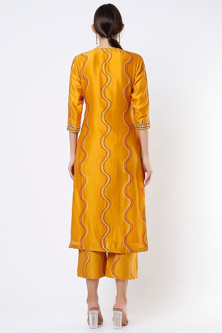 Dark Mustard Embroidered Kurta Set by Punit Balana at Pernia's Pop Up Shop