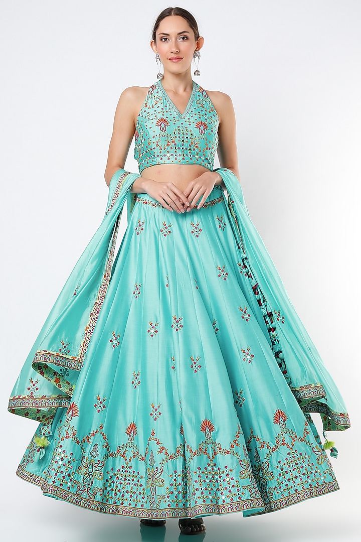 Caribbean Blue Embroidered Wedding Lehenga Set by Punit Balana at Pernia's Pop Up Shop
