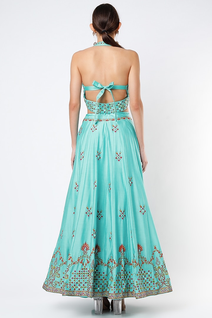 Caribbean Blue Embroidered Wedding Lehenga Set by Punit Balana at Pernia's Pop Up Shop