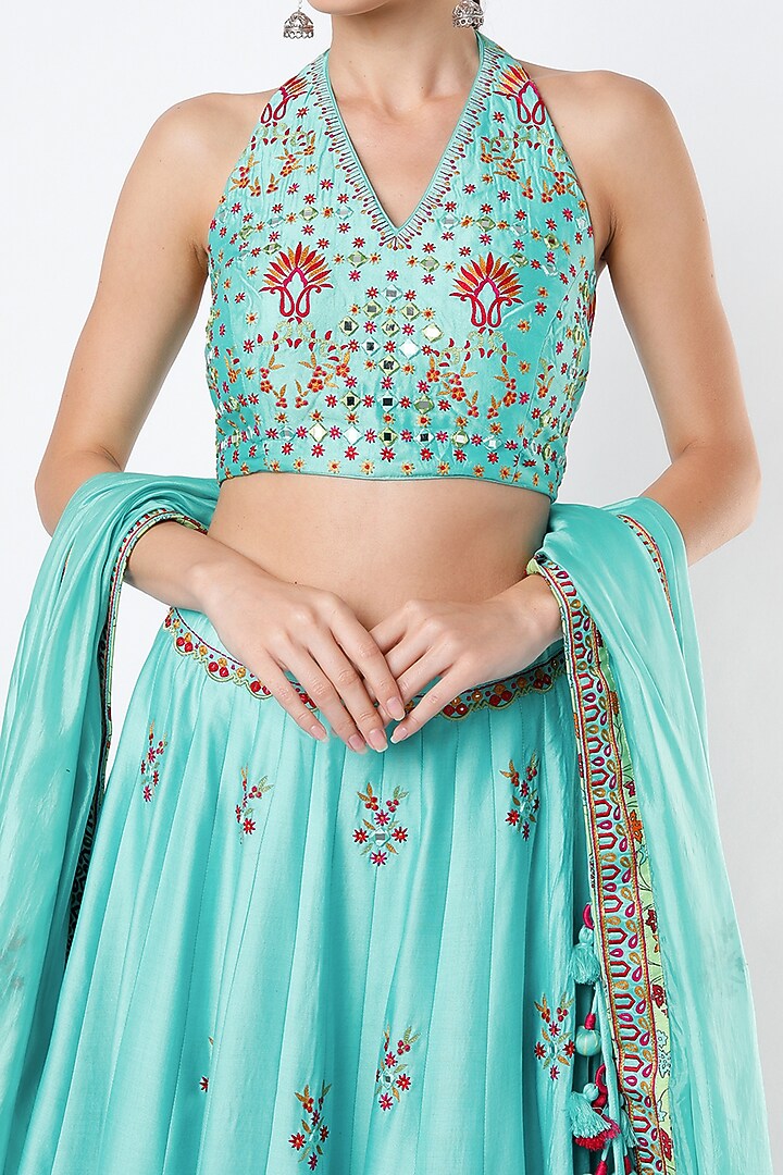 Caribbean Blue Embroidered Wedding Lehenga Set by Punit Balana at Pernia's Pop Up Shop