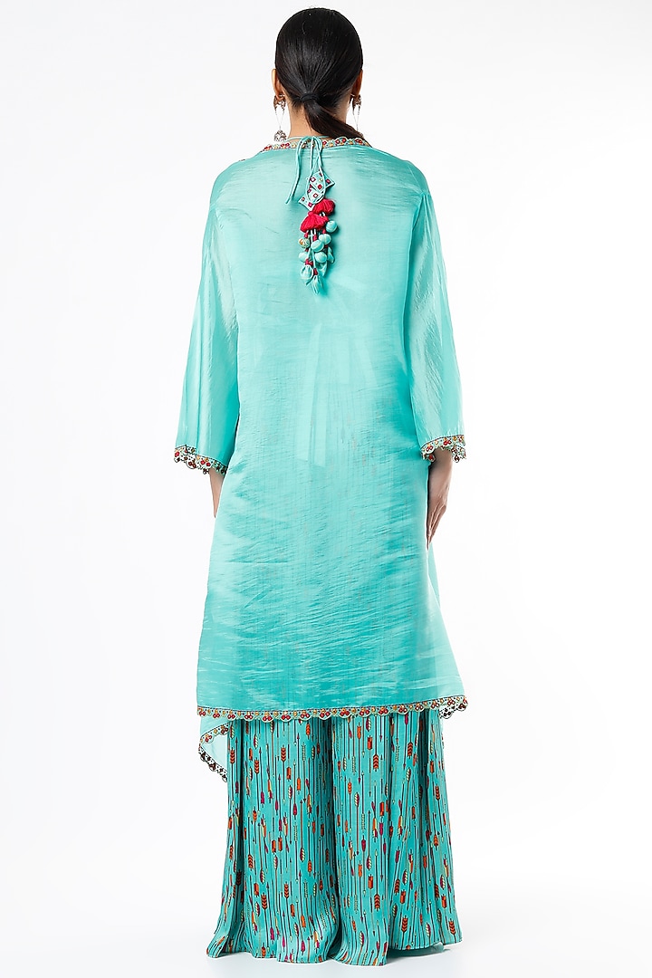 Caribbean Blue Embroidered Cape Set by Punit Balana at Pernia's Pop Up Shop